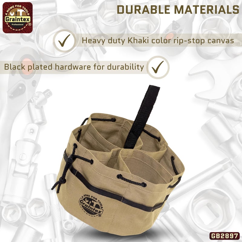 Graintex 18 Pockets Grab Bag Rip-stop Canvas Drawstring Closure, Small Part Organizer Pouch, Small Tools, Screws, Parts, Parachute Tool Bag for Efficient Storage - Khaki - Image 5